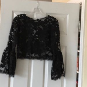 Alexis XS Vito sheer lace Bell-Sleeve crop top